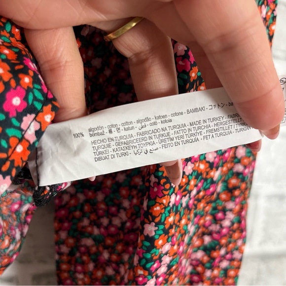 Zara Colorful Mini Floral Printed PeasantSmocked Peplum Cropped Balloon Slv XS - Picture 8 of 8